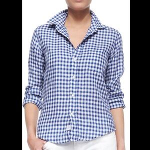 Frank & Eileen Blue and White Checkered Barry Top Medium M